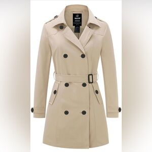 Women's Tan Trench Coat Waterproof Classic Lapel Outerwear with belt